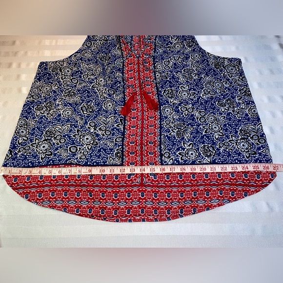 Zac & Rachel Sleeveless Blue and Red Boxy Tie Front Blouse Sz 2X - Picture 3 of 13